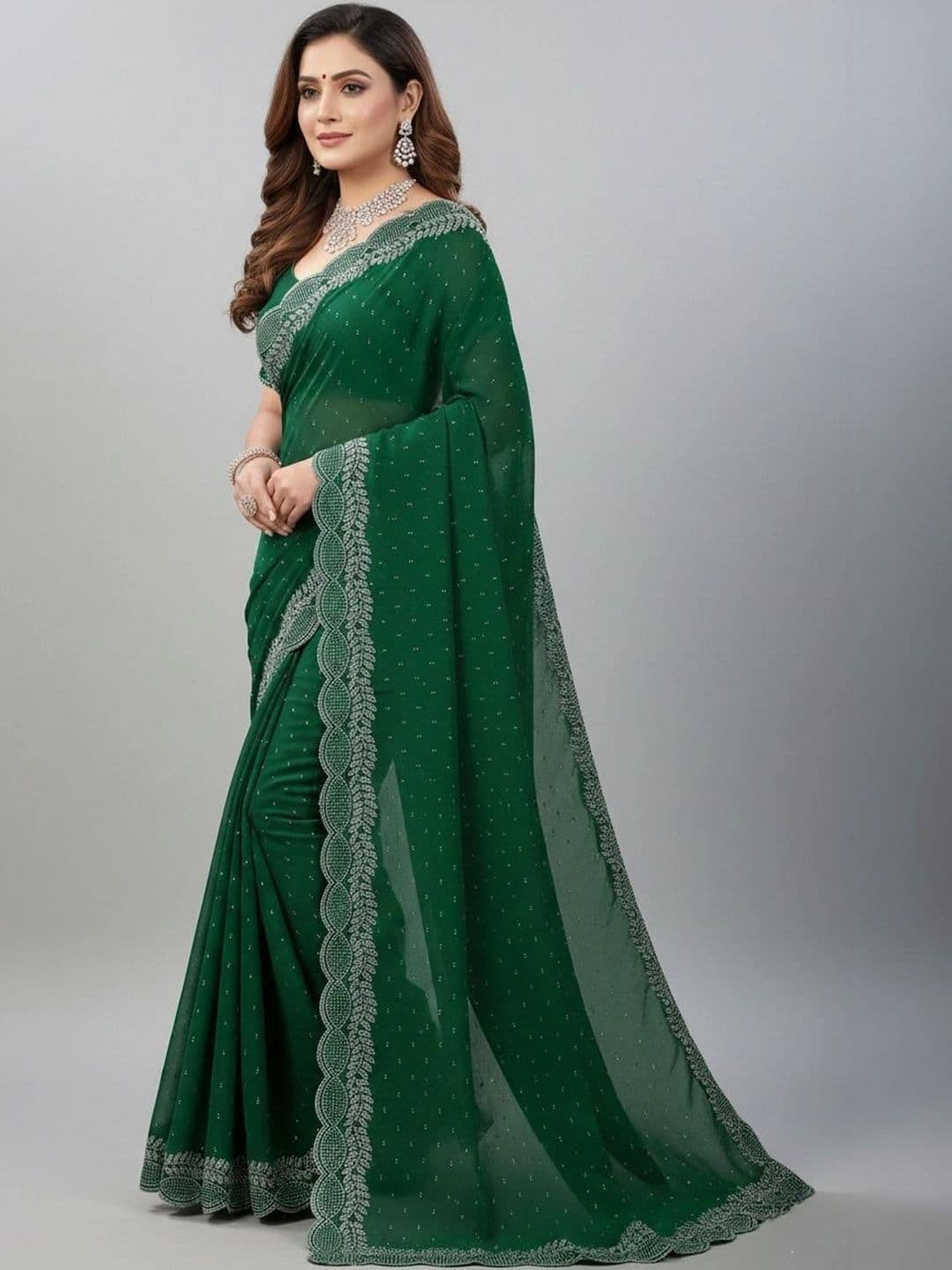 RENBRIZA Embroidered Poly Georgette Saree thumbnail 7