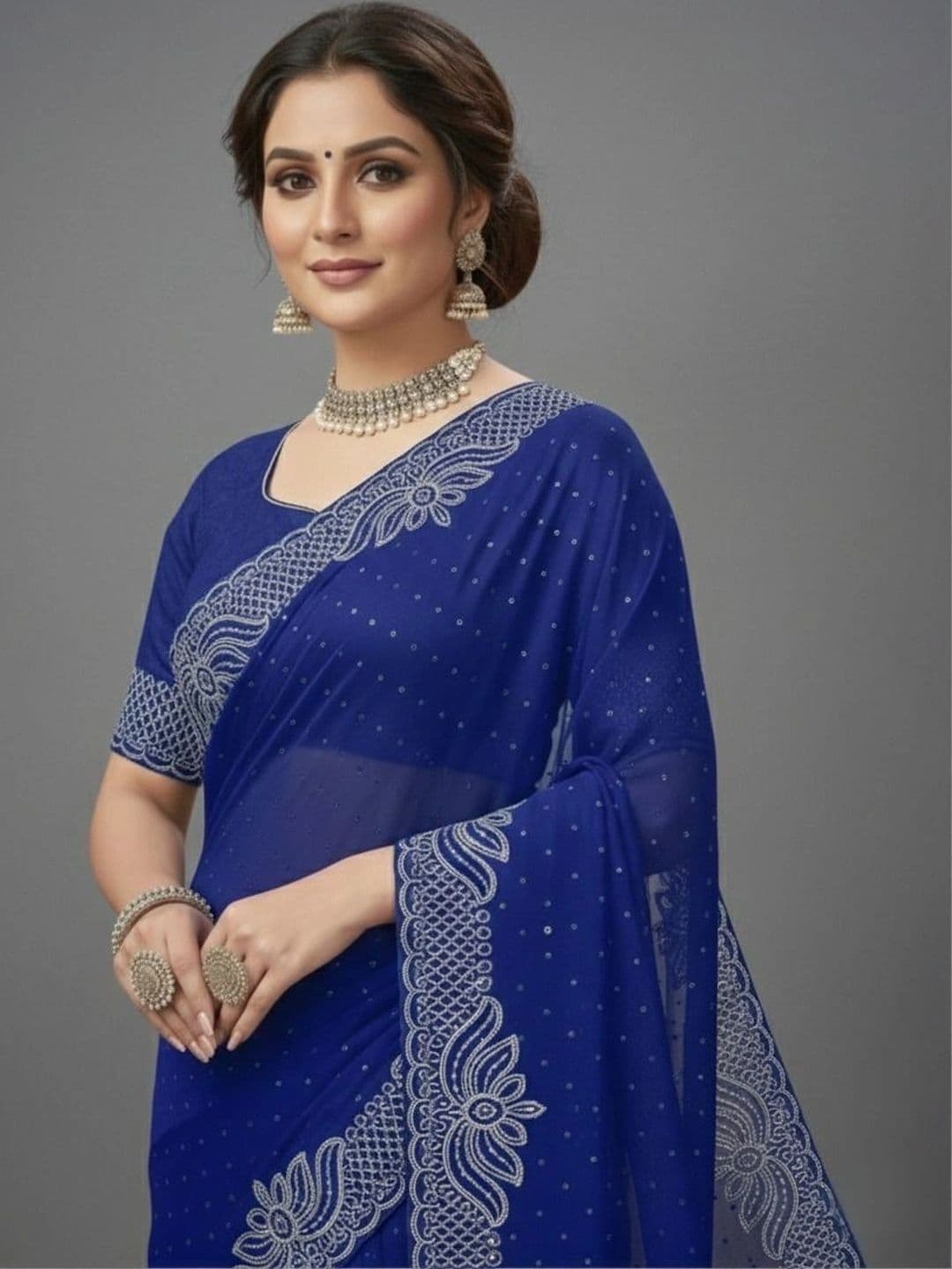 RENBRIZA Embellished Poly Georgette Saree thumbnail 3