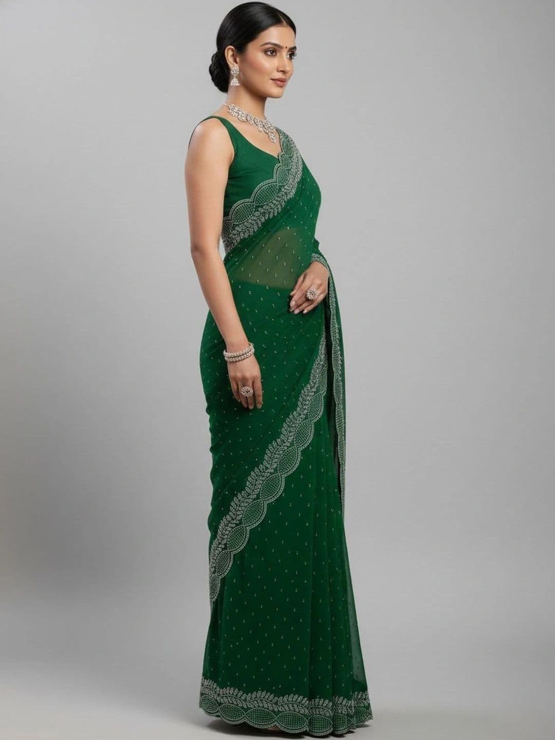 RENBRIZA Embroidered Poly Georgette Saree thumbnail 3