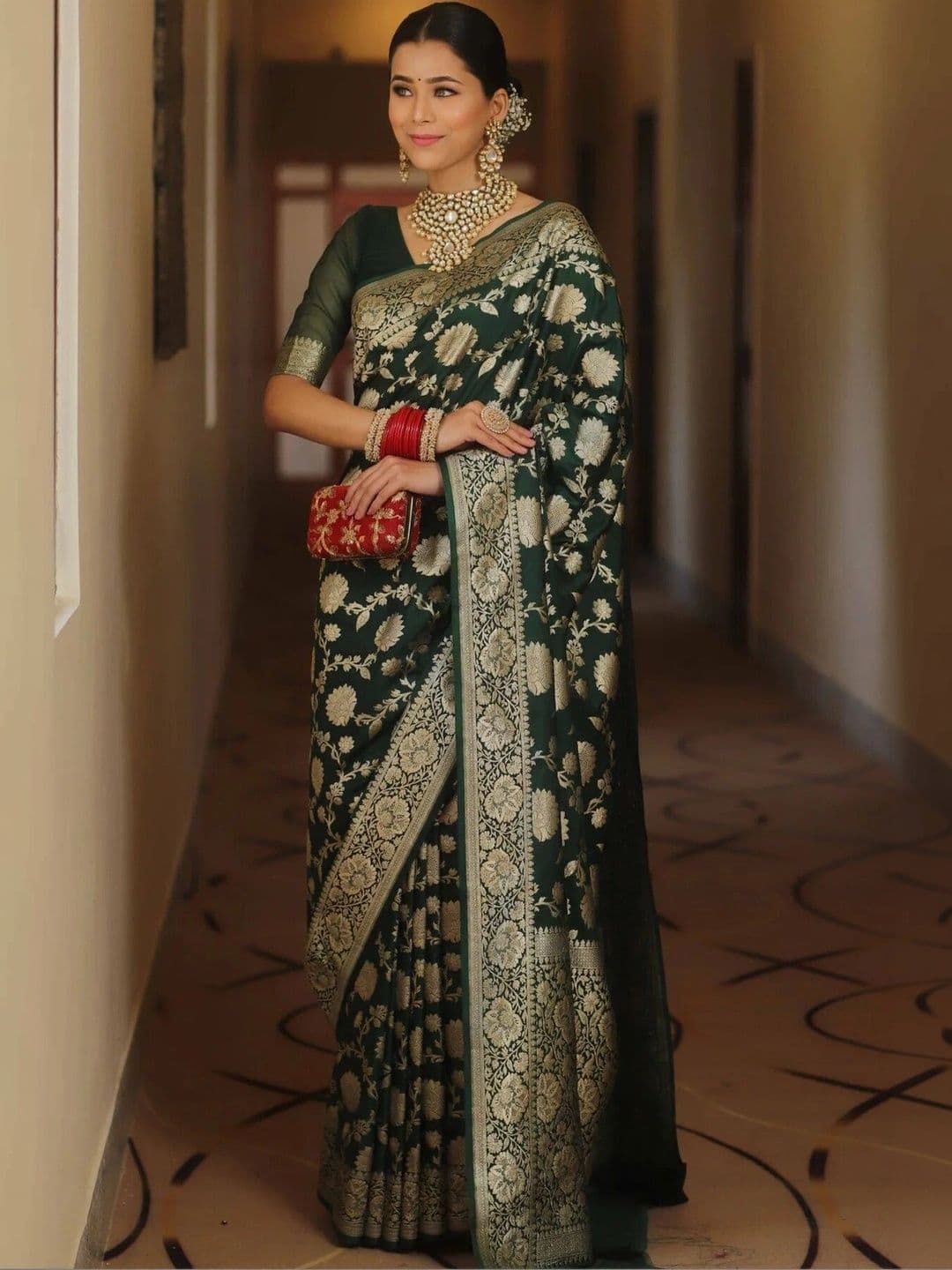 VS MALL Ethnic Motifs Zari Banarasi Saree thumbnail 2