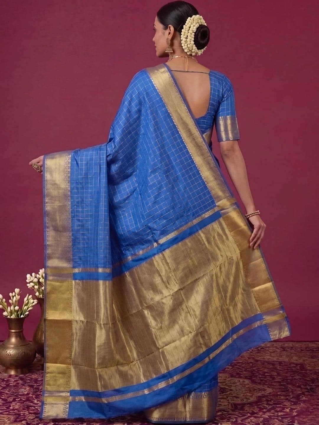 SAMANTHA Checked Zari Silk Blend Bomkai silk Saree thumbnail 4