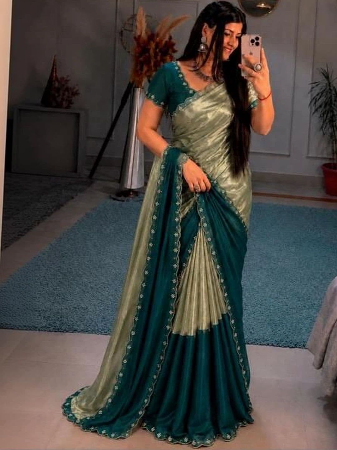 Lapetiya Clothing Embroidered Satin Saree thumbnail 3
