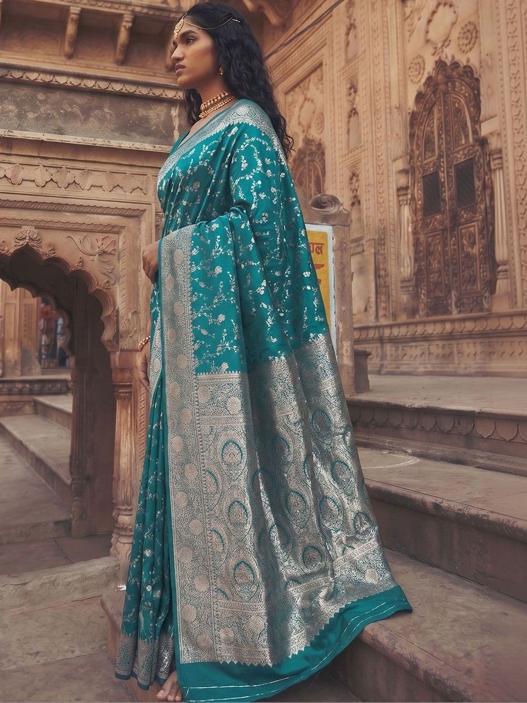 Dhaaga Ghar Woven Design Zari Silk Blend Designer Banarasi Saree thumbnail 5