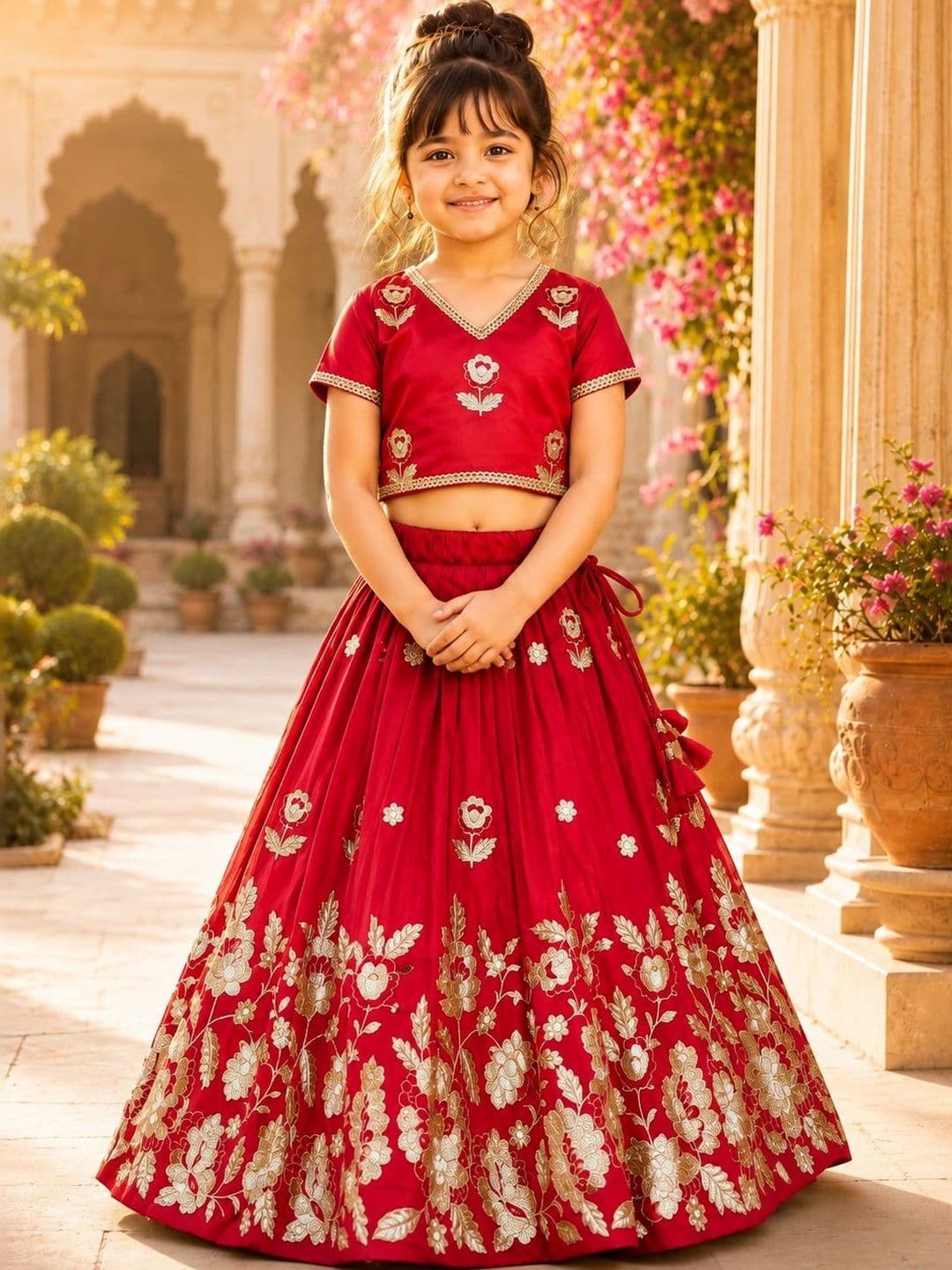 Sangria Girls Embroidered Ready to Wear Lehenga & - view 1
