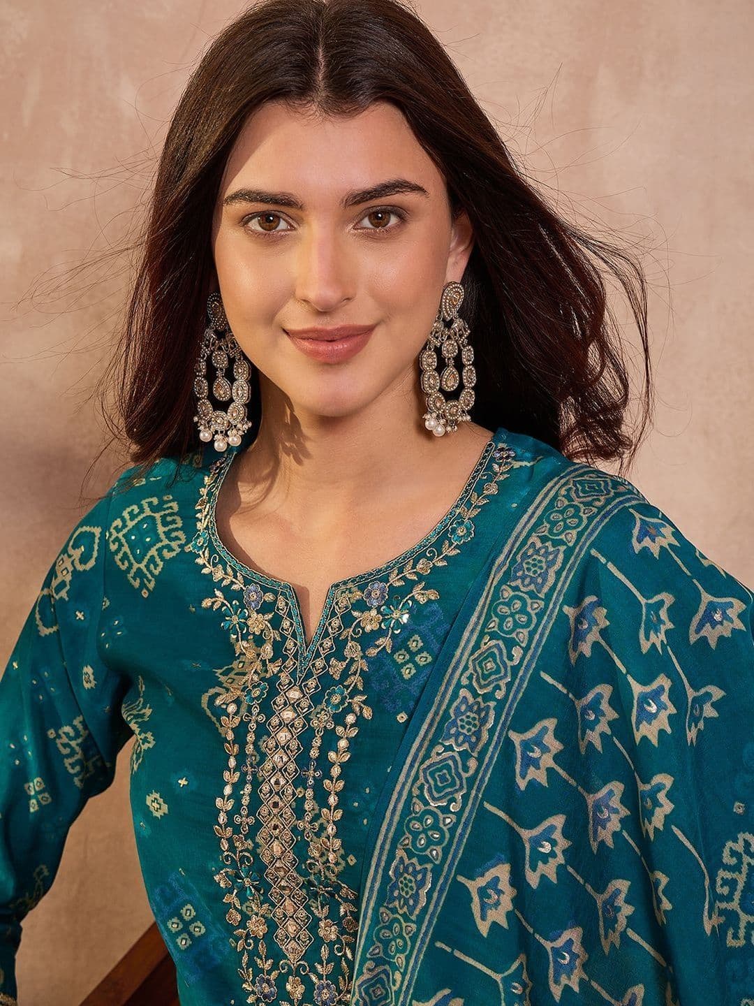 KALINI Women Ethnic Motifs Printed Regular Thread Work Kurta with Trousers & With Dupatta - view 1