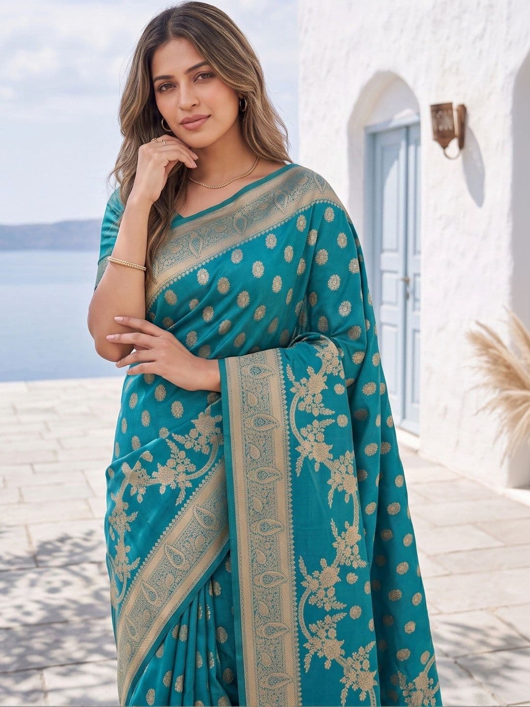 ROOP RADHIKA Woven Design Zari Silk Blend Designer Banarasi Saree thumbnail 3