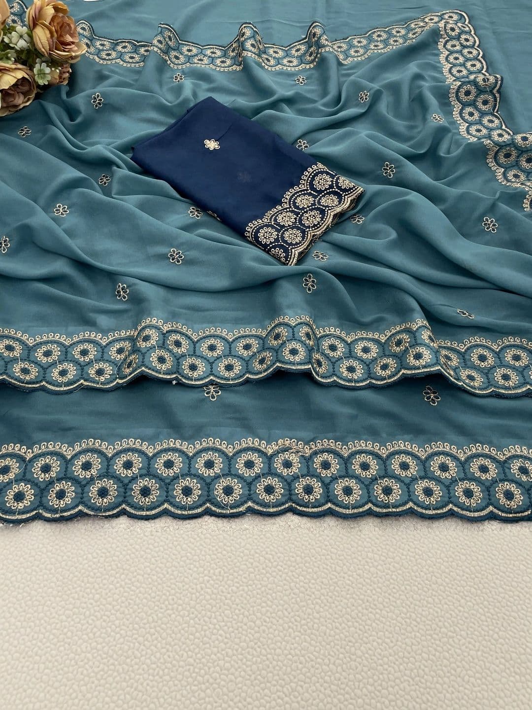 LabelVASTRA Embellished Embroidered Poly Georgette Saree thumbnail 4