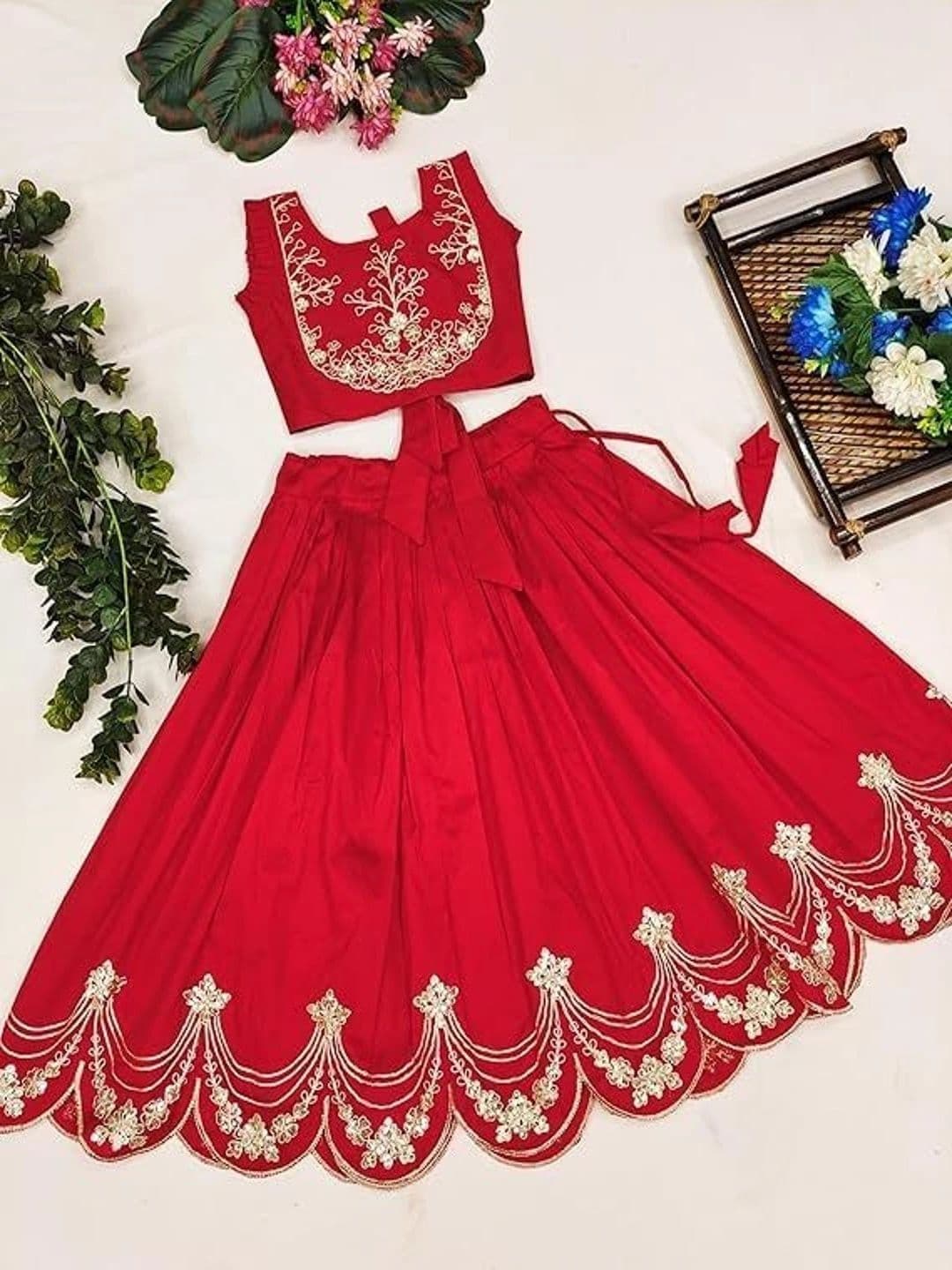 Sangria Girls Embroidered Thread Work Ready to Wear Lehenga & thumbnail 6