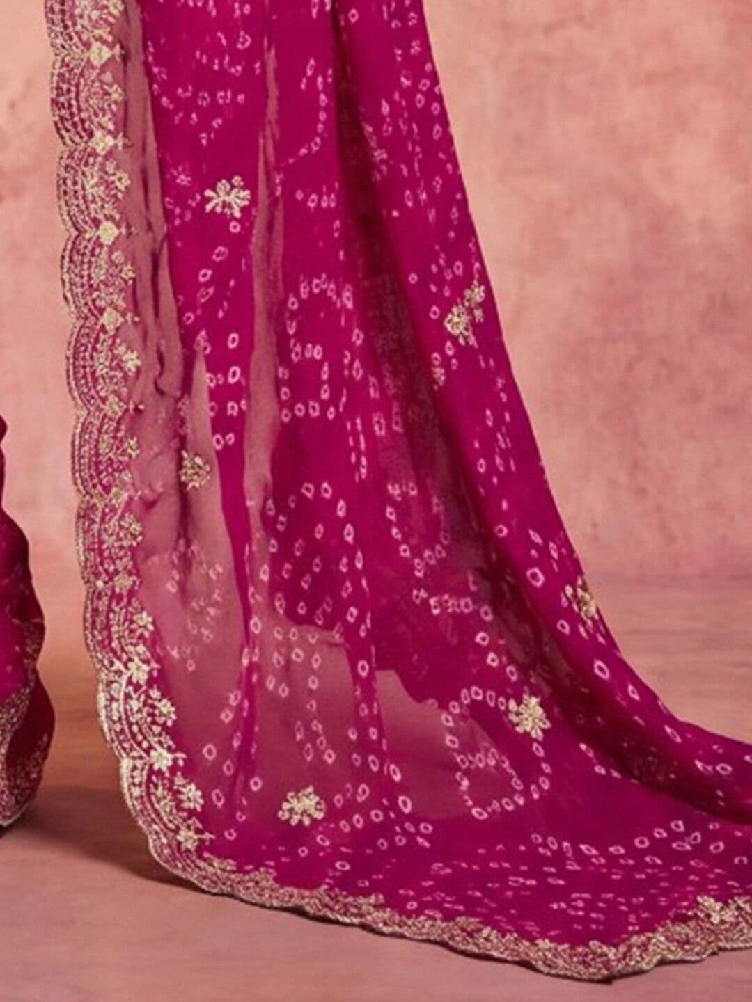 DRIP CHOWK Bandhani Embroidered Pure Georgette Fusion Bandhani Saree thumbnail 5