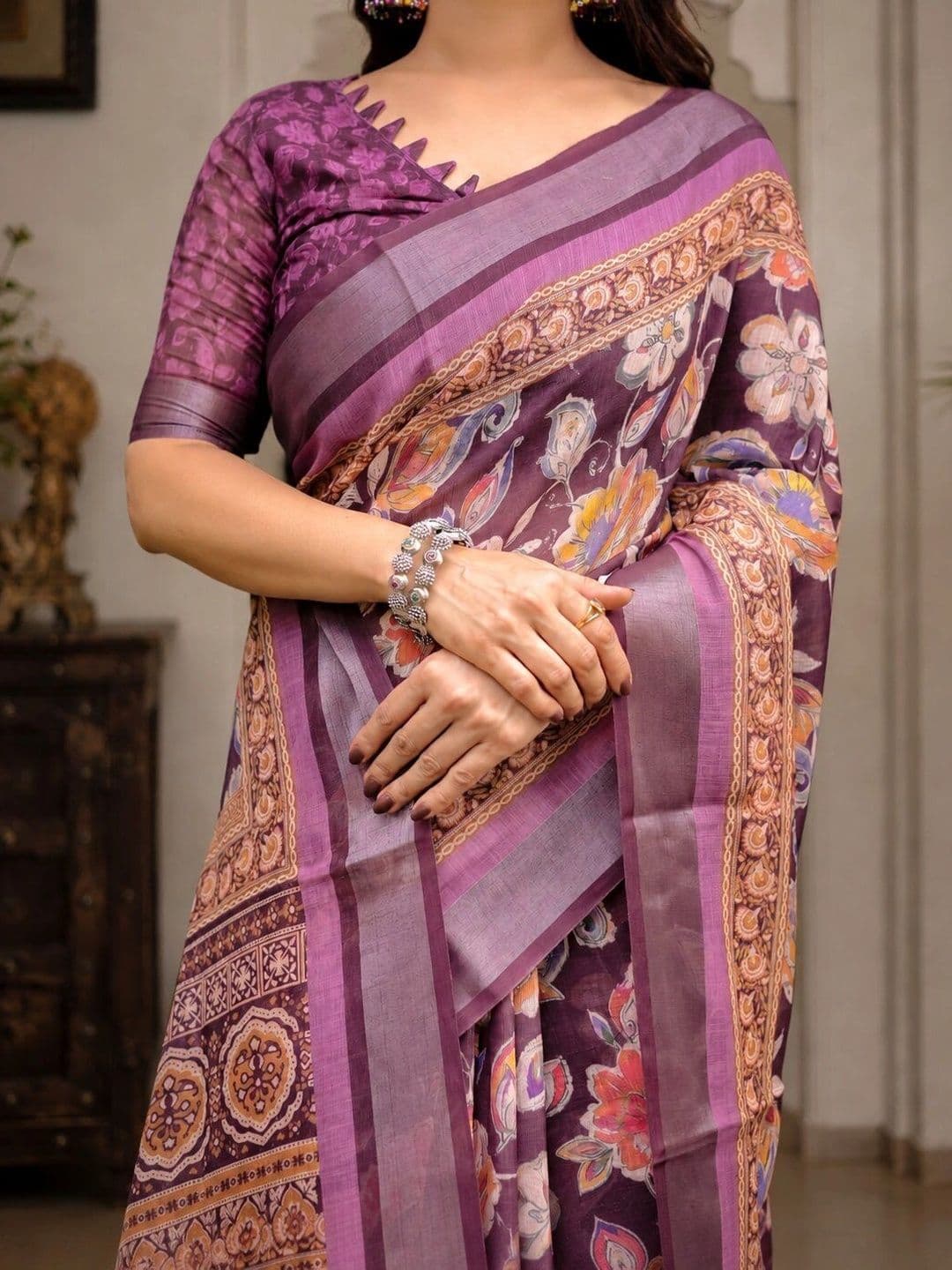 Moda Rapido Ethnic Motifs Linen Blend Bhagalpuri Saree thumbnail 2