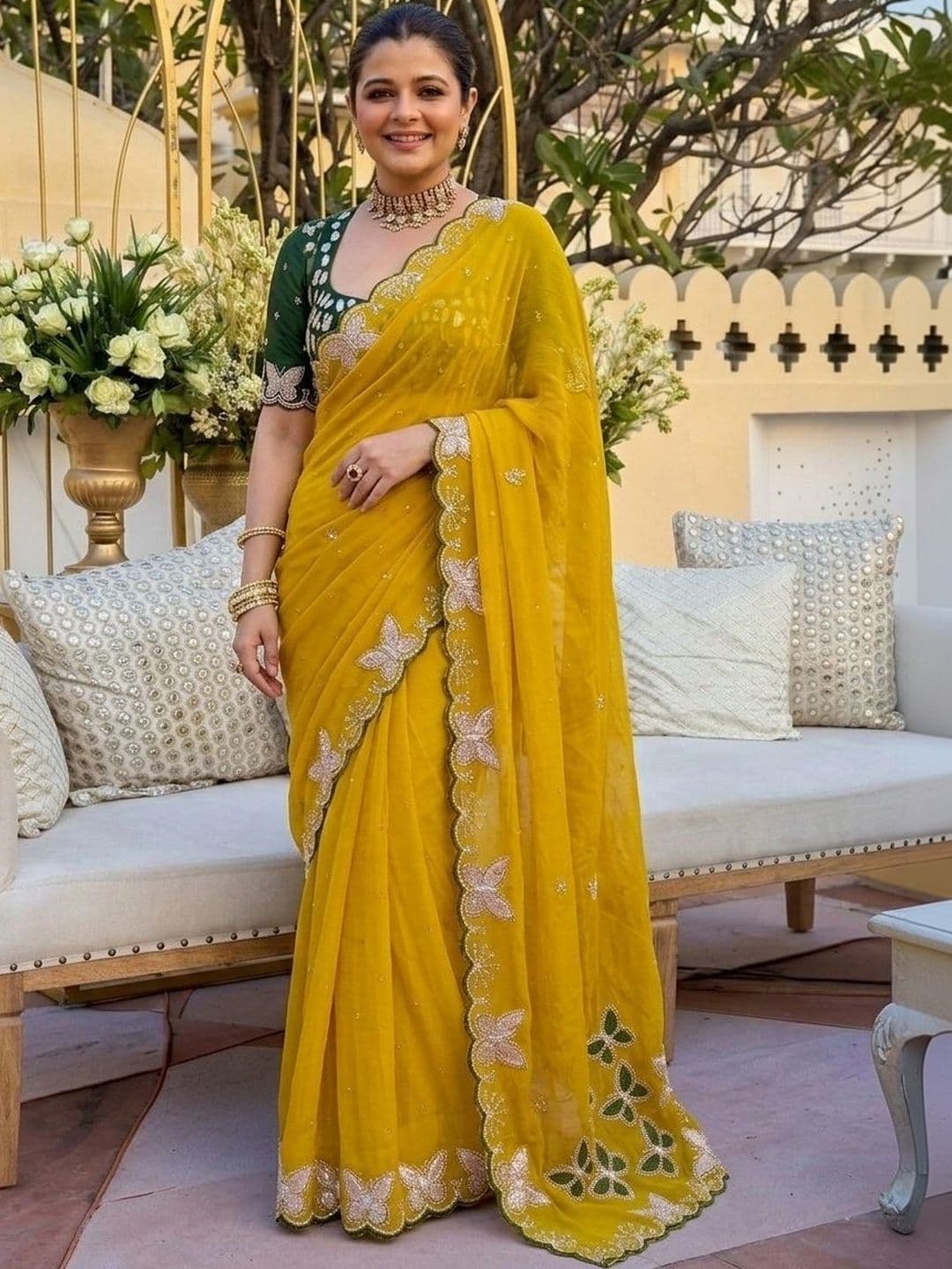 Kalista Ethnic Motifs Embroidered Pure Georgette Saree - view 1