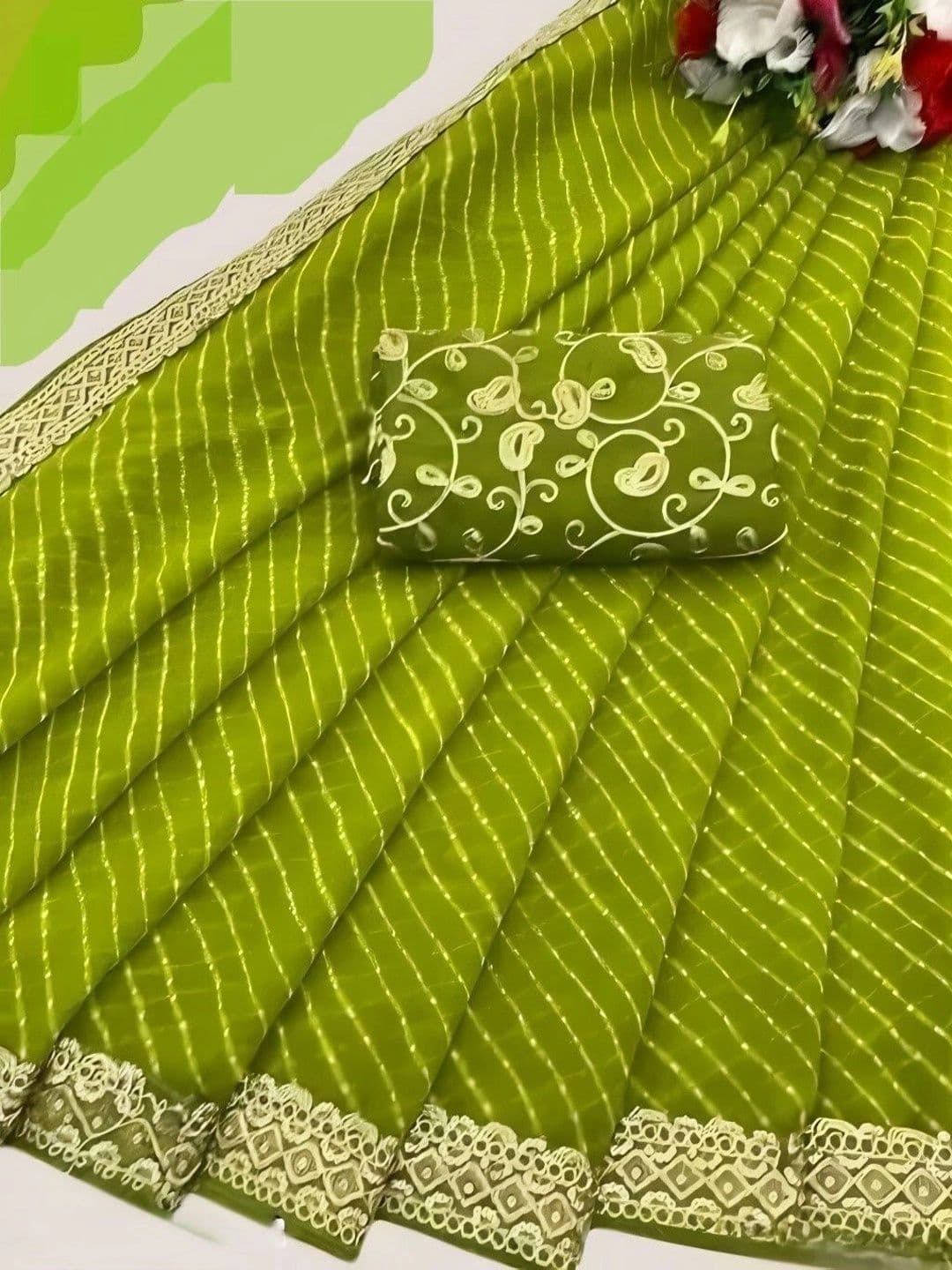 RENBRIZA Leheriya Embroidered Poly Georgette Saree thumbnail 2