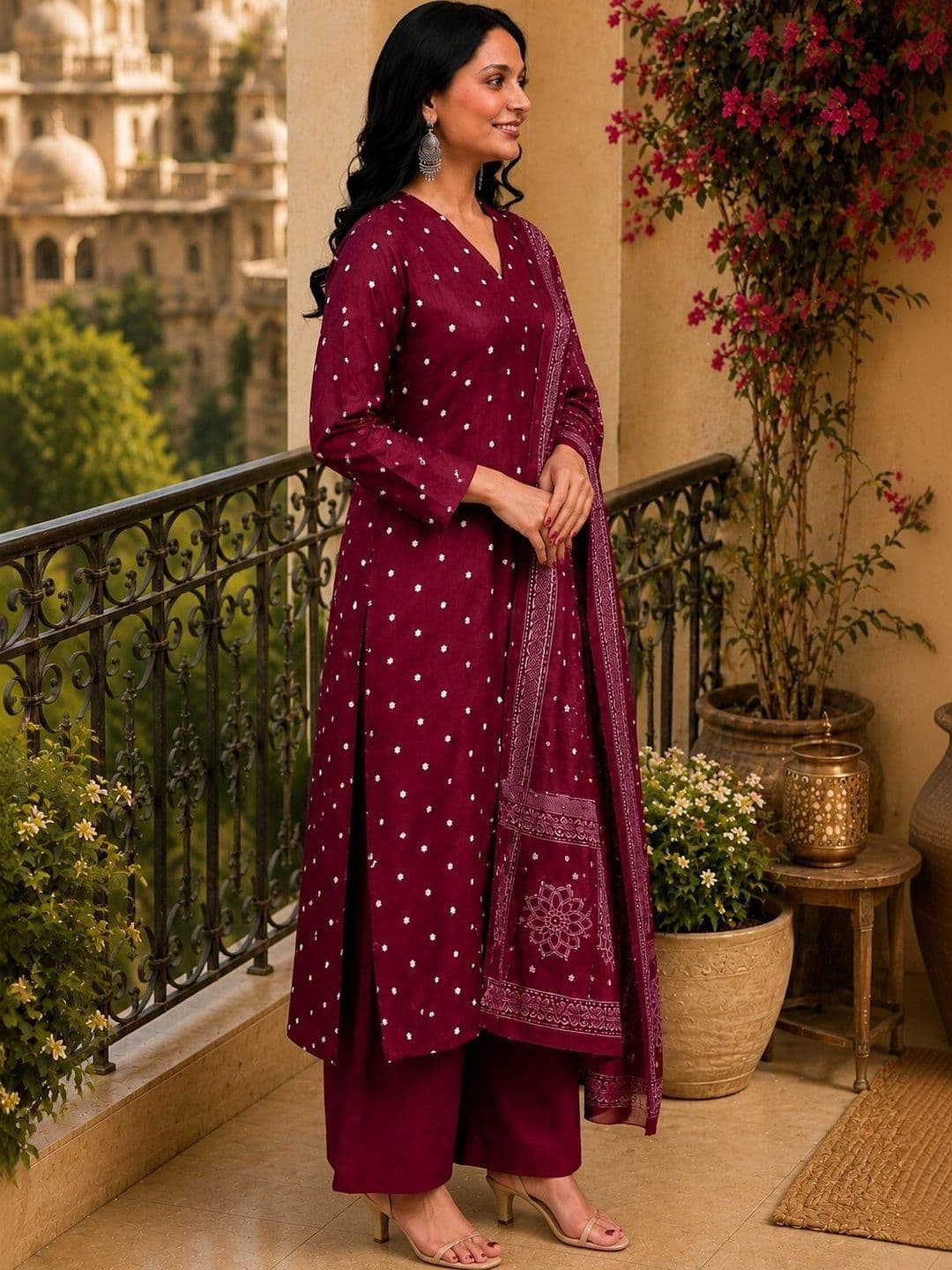 SANTOPERA DESIGNER Women Ethnic Motifs Printed Regular Kurta with Palazzos & With Dupatta thumbnail 4