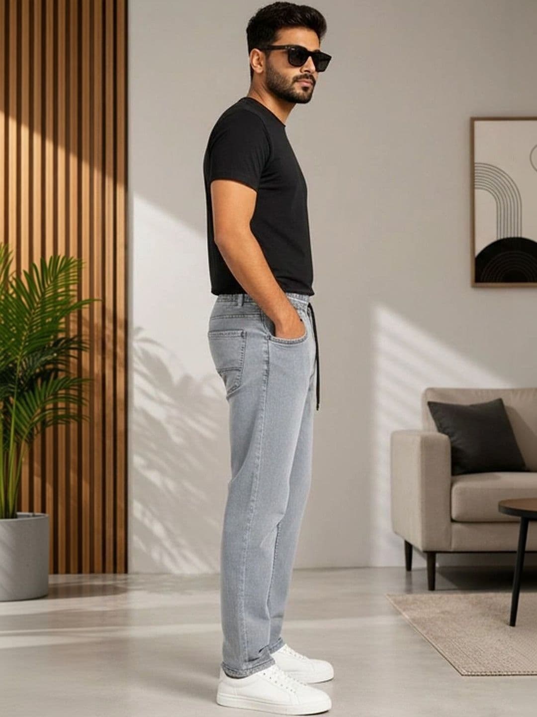 Global Jeans Men Straight Fit Light Grey Jeans thumbnail 4