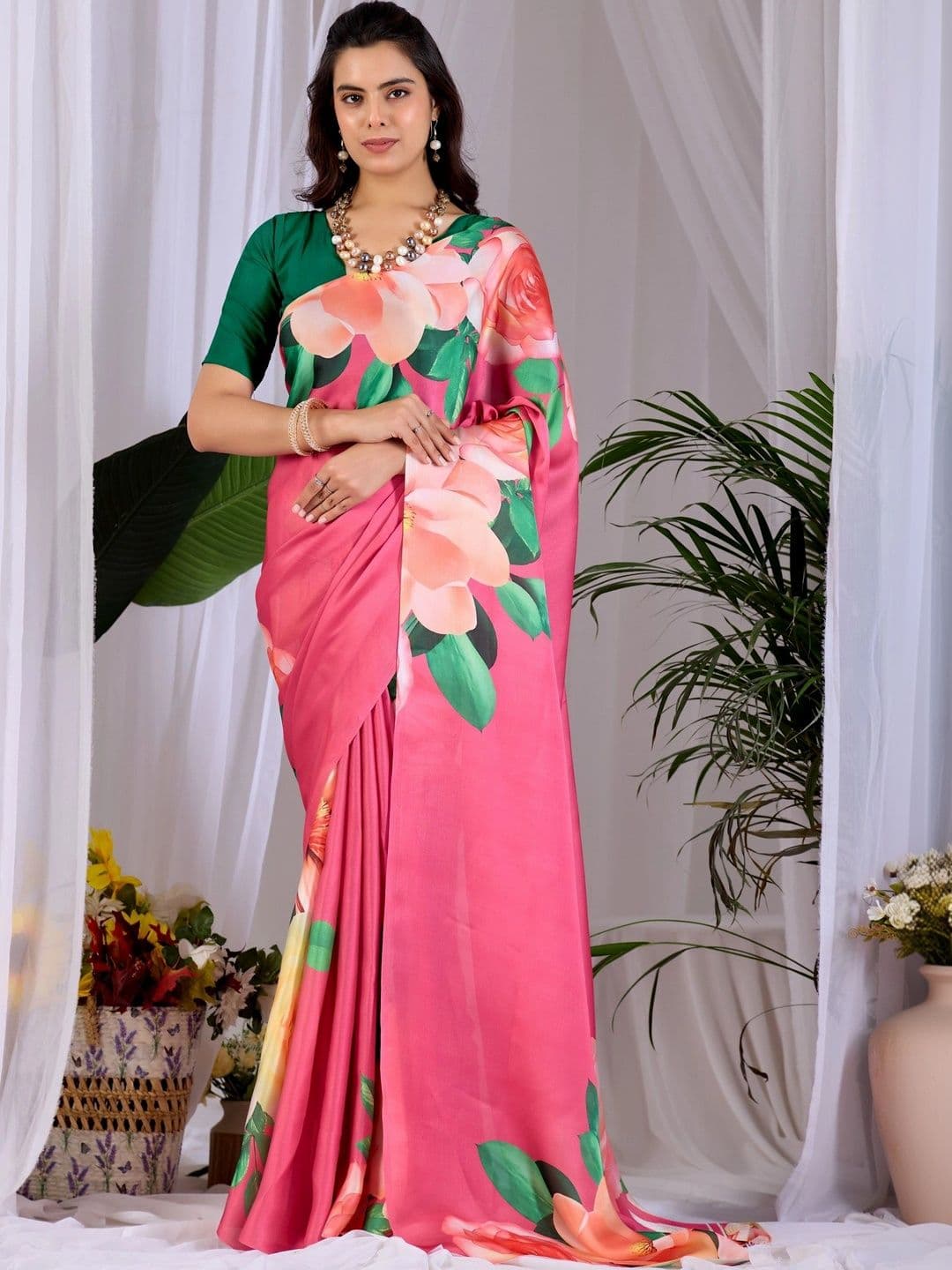 all about you Floral Satin Designer Saree - view 1