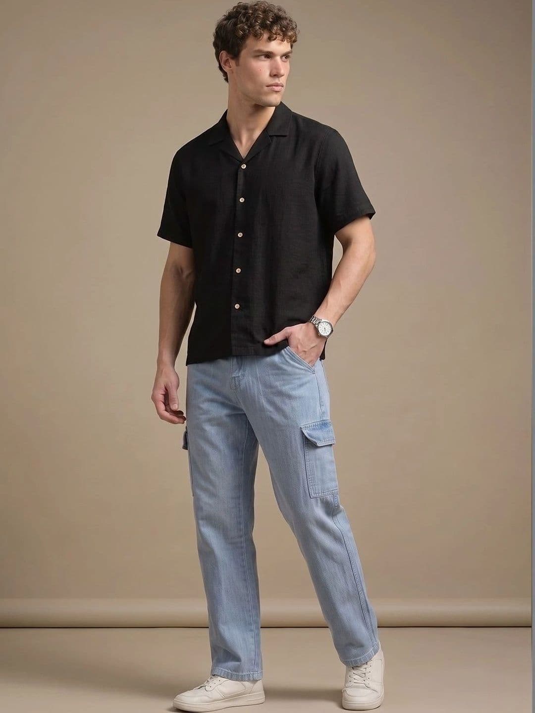 LINARIA Men Classic Regular Fit Mid-Rise Coated Stretchable Jeans thumbnail 2