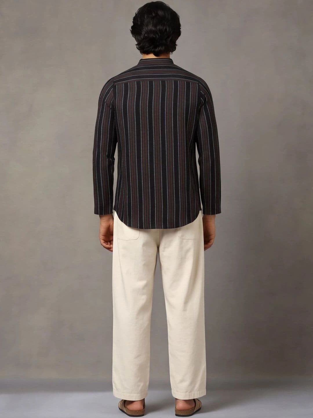 Navibhu Woven Design Striped Cotton Handloom Mandarin Collar Short Kurta thumbnail 3