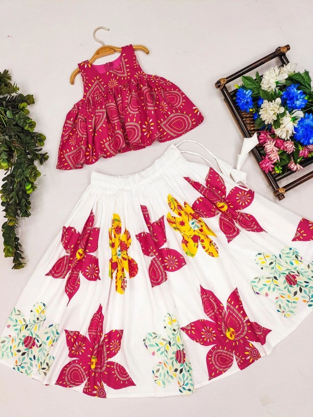 Sangria Girls Printed Block Print Ready to Wear Lehenga & thumbnail 2