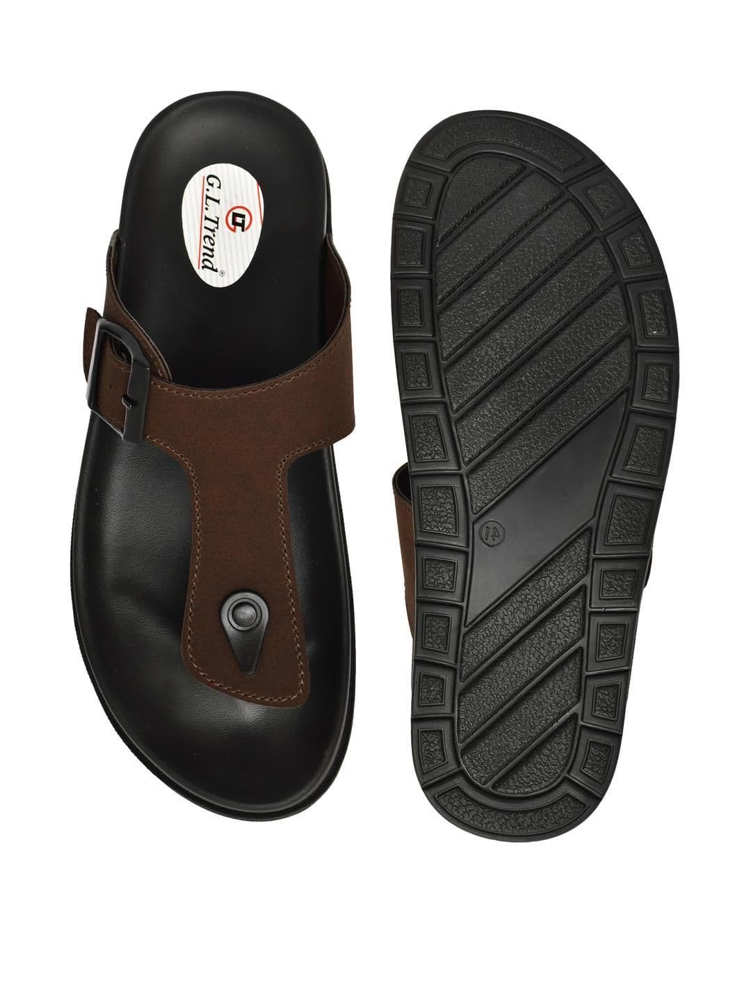 G L Trend Men Water-Resistant Brown Leather Slip-On T-Strap Sandals thumbnail 5