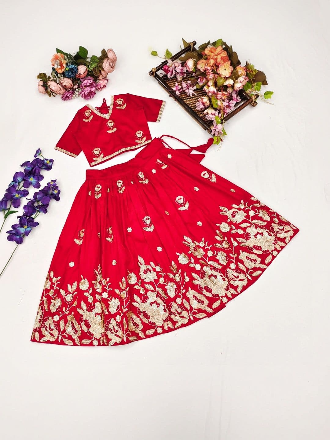 Sangria Girls Embroidered Ready to Wear Lehenga & thumbnail 6