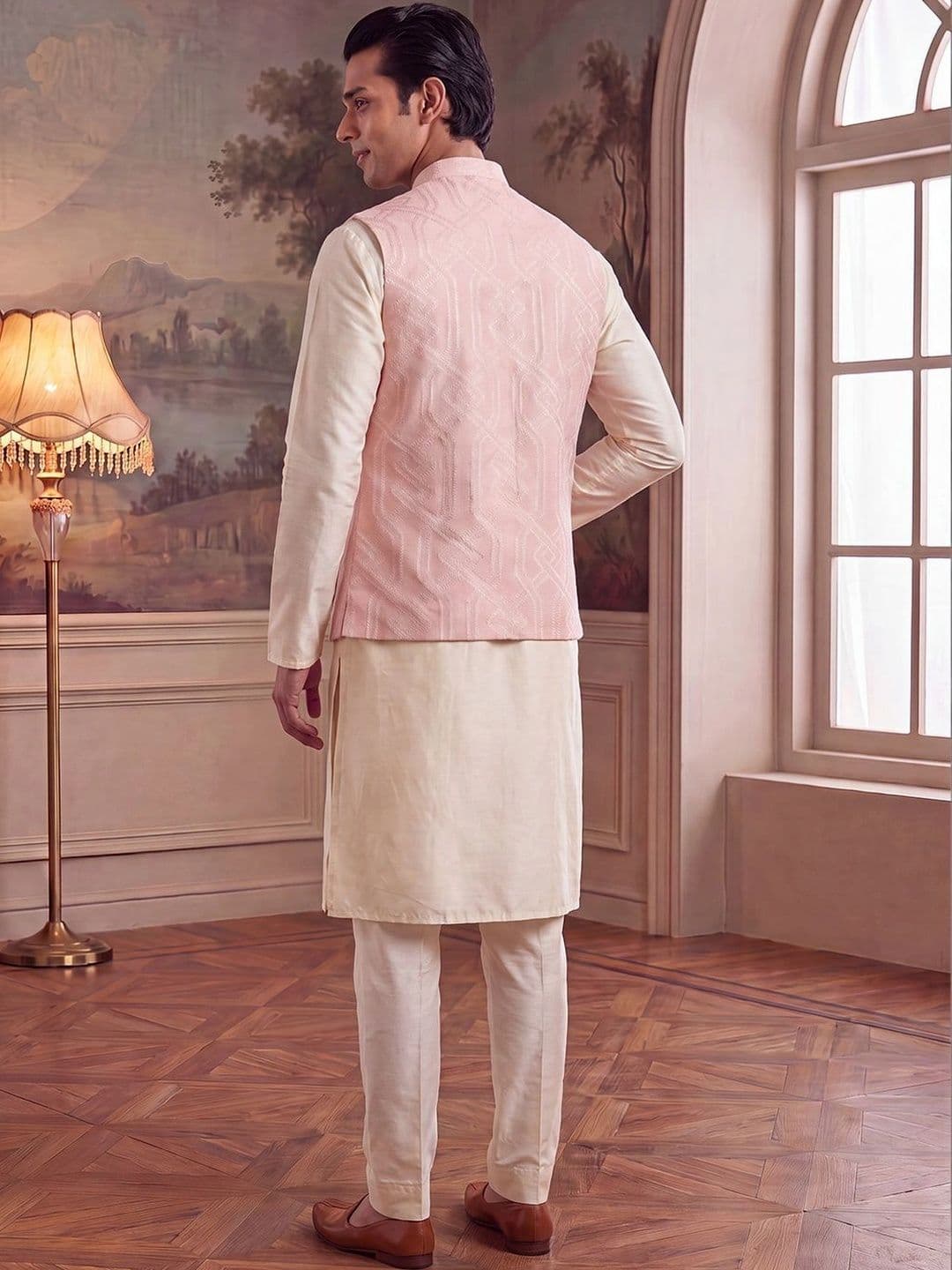 House of Pataudi Jacquard Woven Design Mandarin Collar Koti thumbnail 4