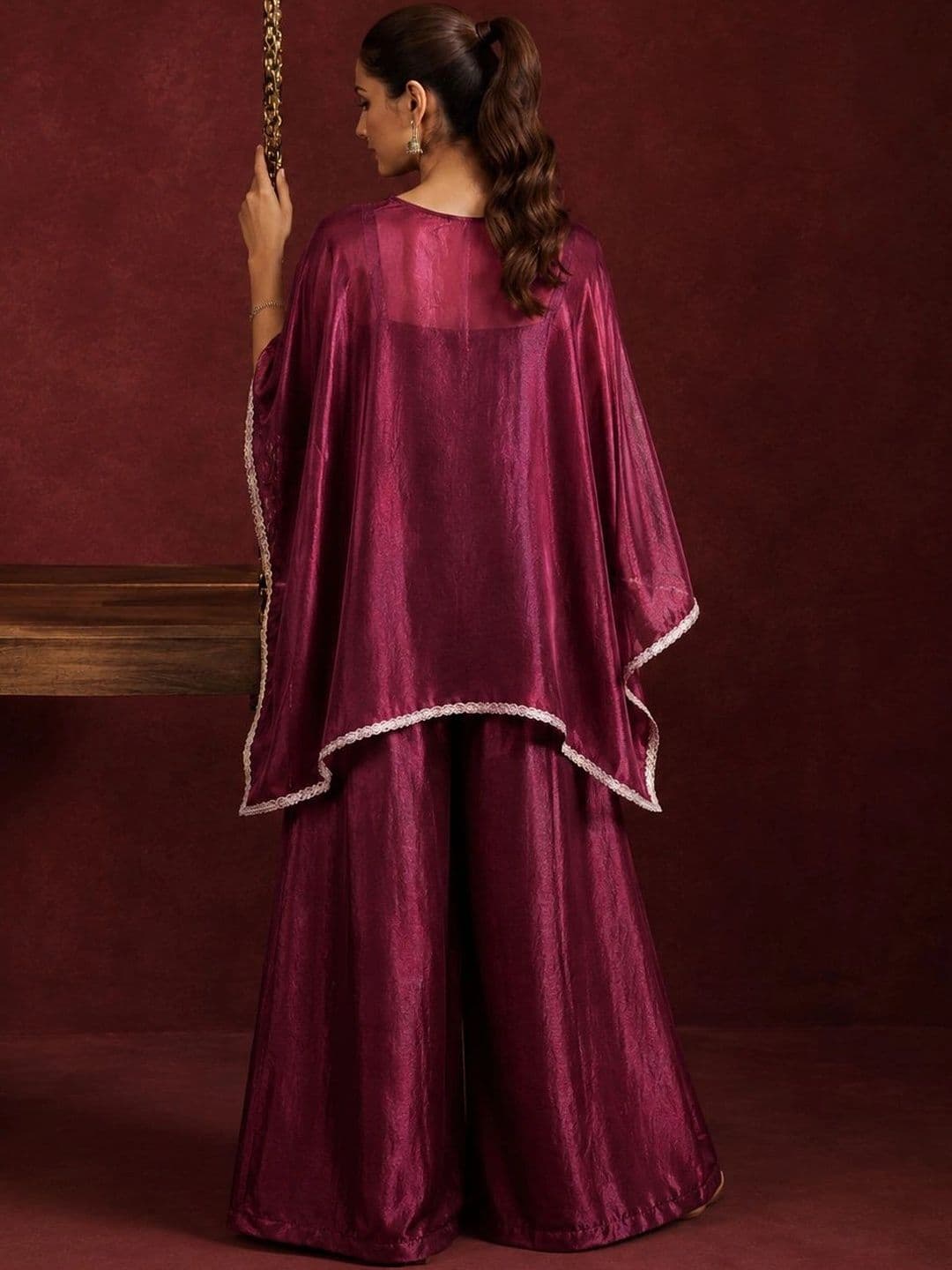 Colors  of Earth Colors of Earth Women Ethnic Motifs Embroidered Regular Mirror Work Pure Silk Kurti with Palazzos thumbnail 6