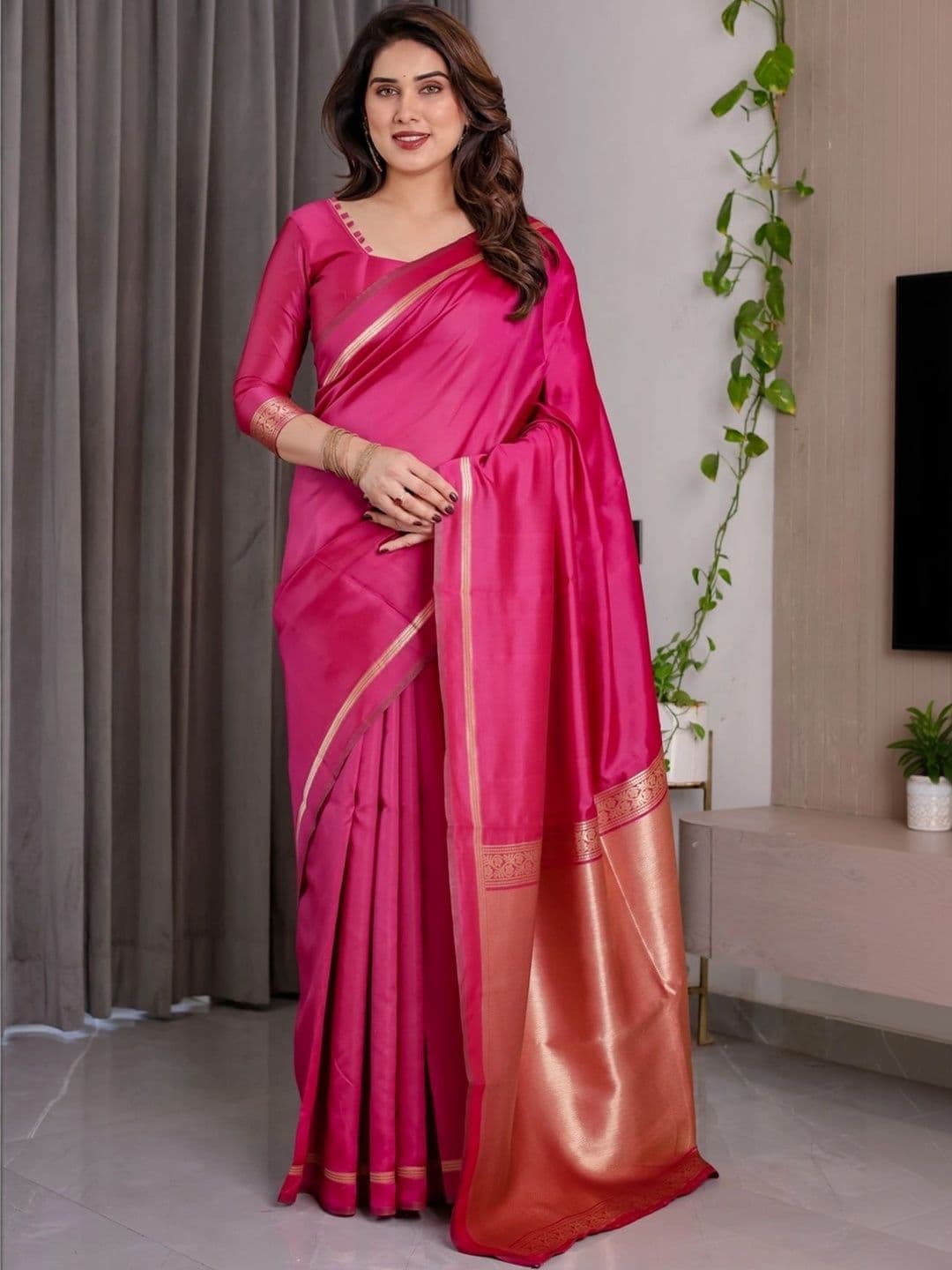 VS MALL Ethnic Motifs Zari Silk Cotton Banarasi Saree thumbnail 6