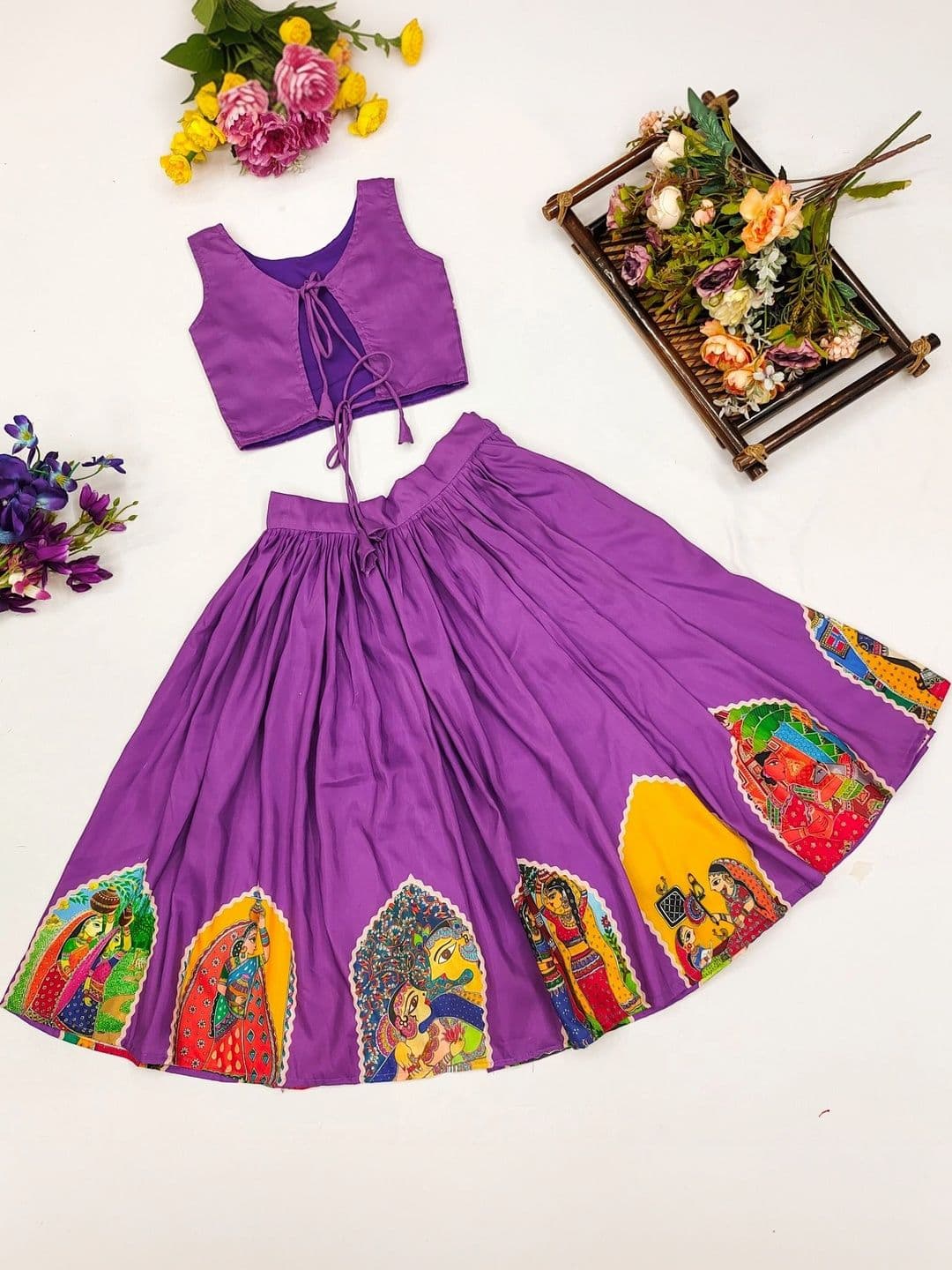 Sangria Girls Printed Kalamkari Ready to Wear Lehenga & thumbnail 4