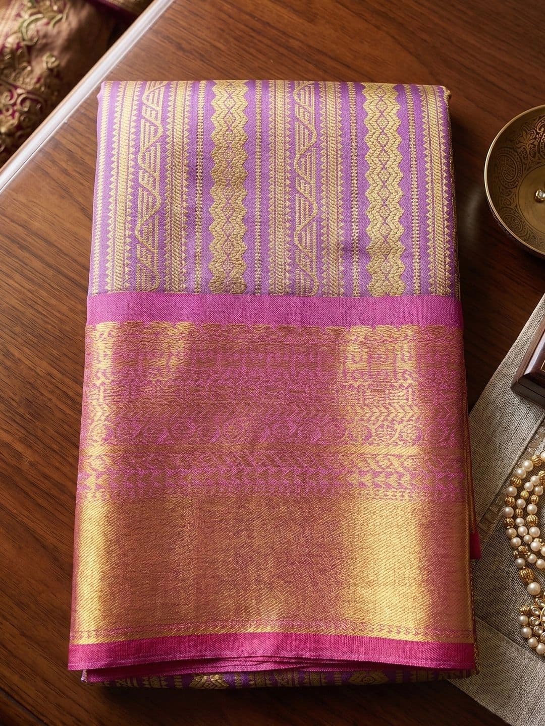 Dhaaga Ghar Woven Design Zari Silk Blend Designer Kanjeevaram Saree thumbnail 2