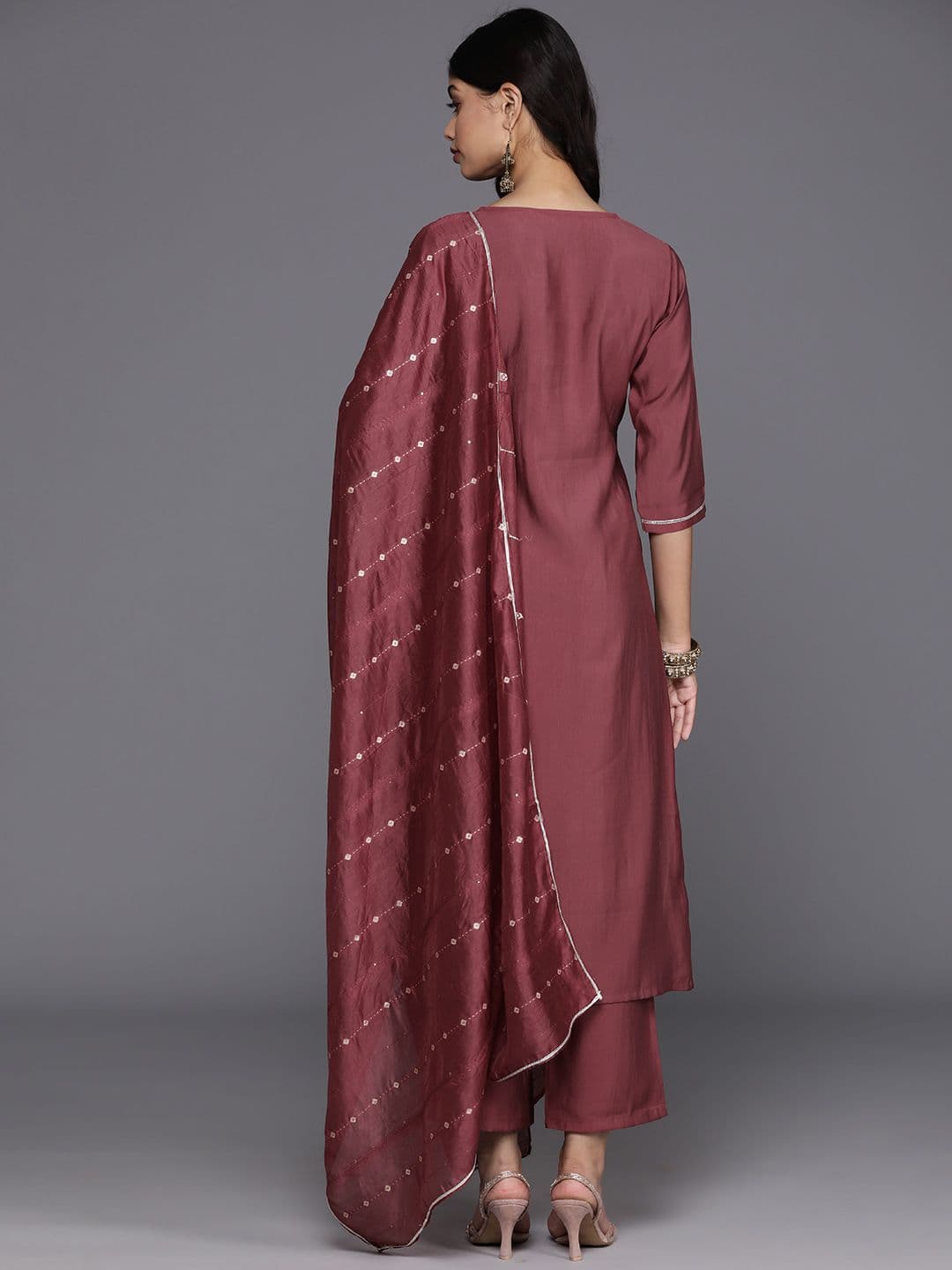 Gerua By Libas Floral Yoke Design Regular Sequinned Straight Kurta With Trousers & Dupatta thumbnail 3
