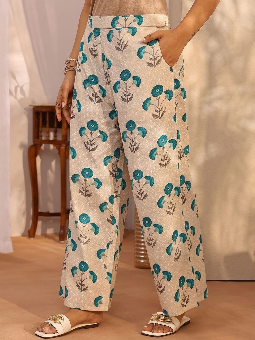 Libas Women Floral Printed Regular Thread Work Kurta with Trousers thumbnail 5