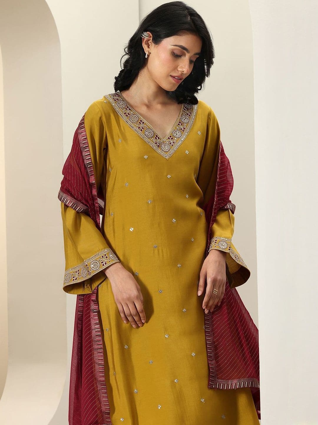 Gerua By Libas Women Ethnic Motifs Embroidered Kurta with Trousers & Dupatta thumbnail 7