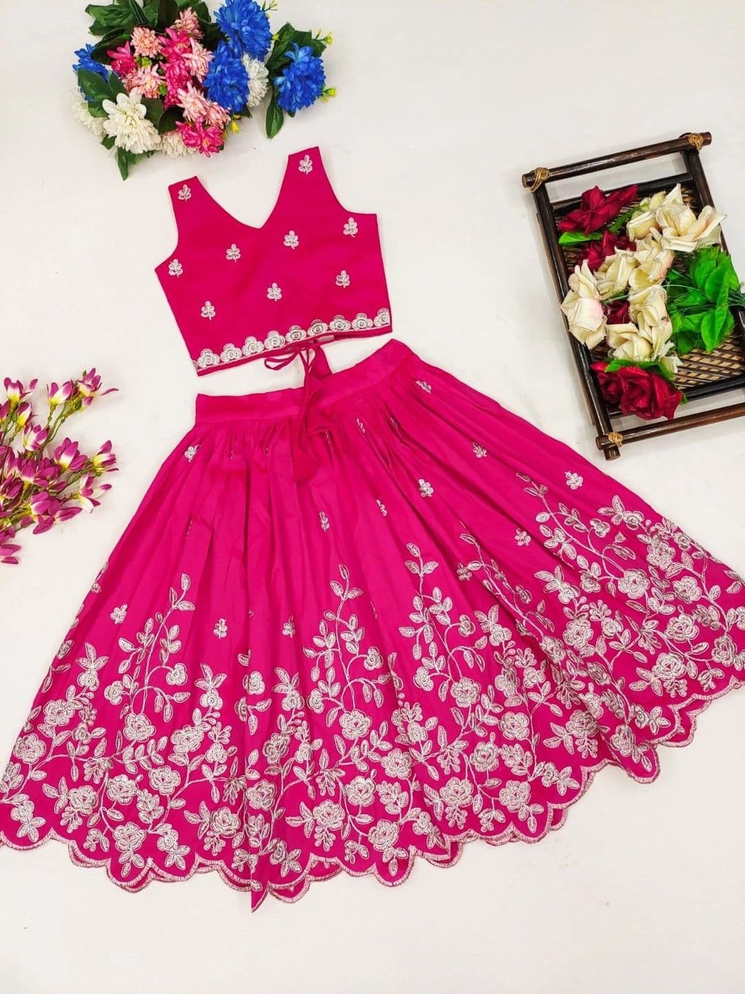 Sangria Girls Embroidered Thread Work Ready to Wear Lehenga & thumbnail 4