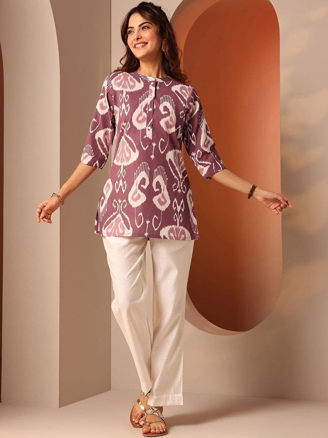 Libas Women Rust Printed Cotton Straight Short Kurti thumbnail 6