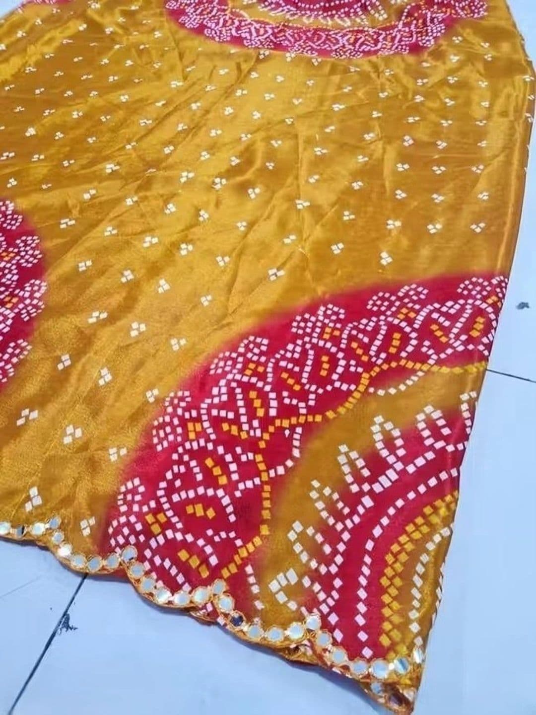 RENBRIZA Bandhani Mirror Work Poly Chiffon Saree thumbnail 4