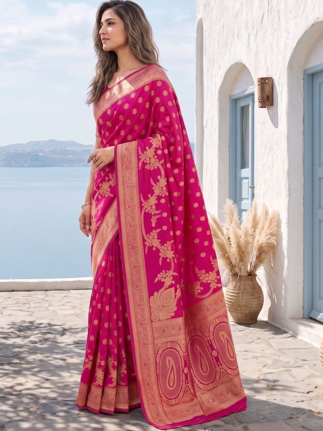 ROOP RADHIKA Woven Design Zari Silk Blend Designer Banarasi Saree thumbnail 4