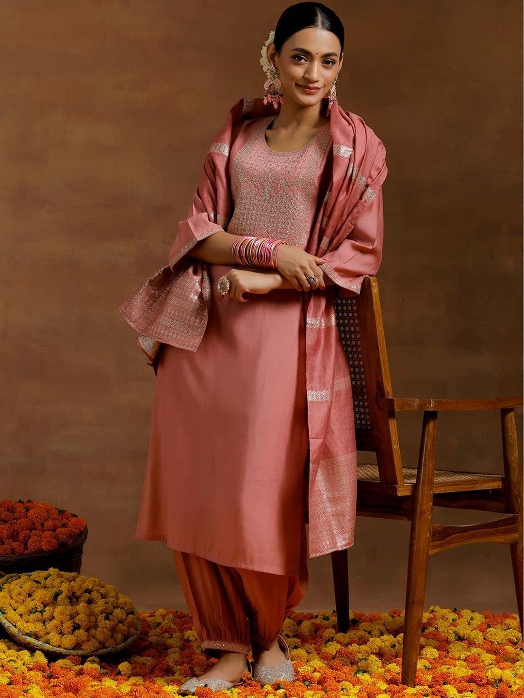 Gerua By Libas Women Floral Yoke Design Regular Kurta with Salwar & With Dupatta - view 1