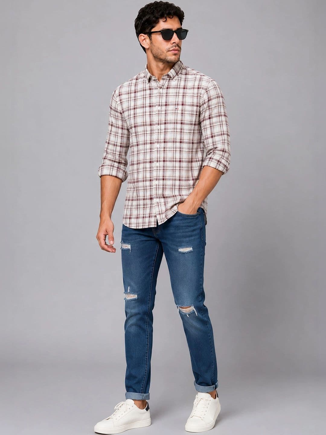 U.S. PITCHERS Men Modern Slim Fit Tartan Checks Checked Casual Shirt thumbnail 3