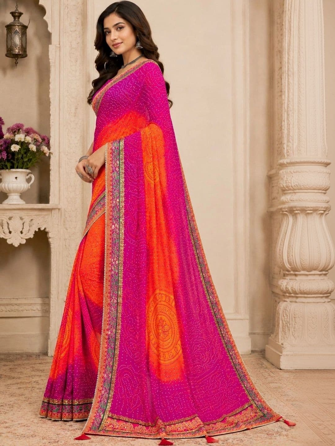 RENBRIZA Bandhani Poly Georgette Saree - view 1