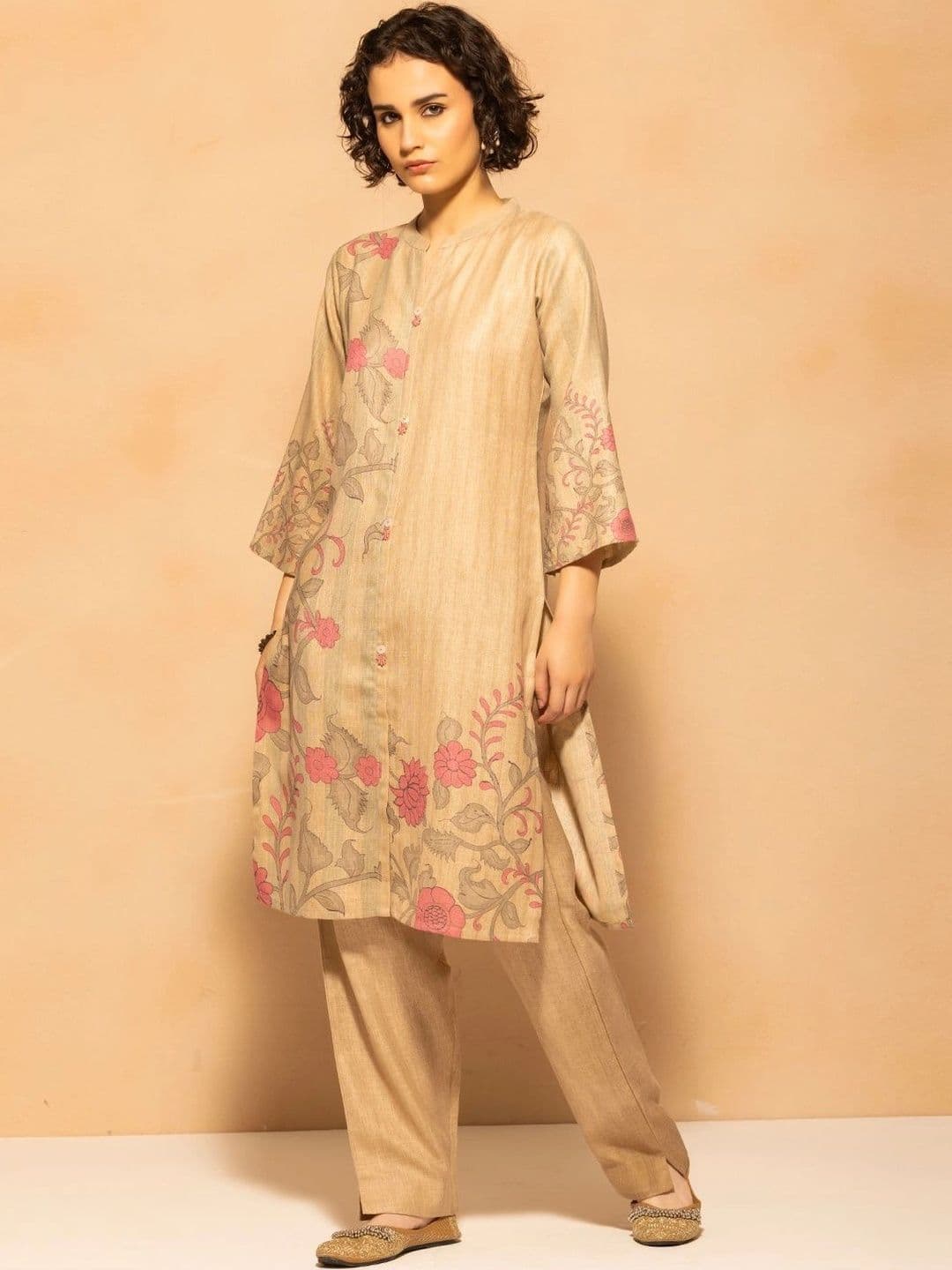 Sabhyata Women Floral Printed Regular Linen Kurta with Trousers & With Dupatta thumbnail 5