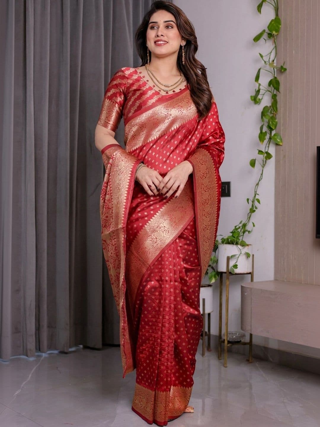 VS MALL Woven Design Zari Silk Cotton Banarasi Saree thumbnail 2
