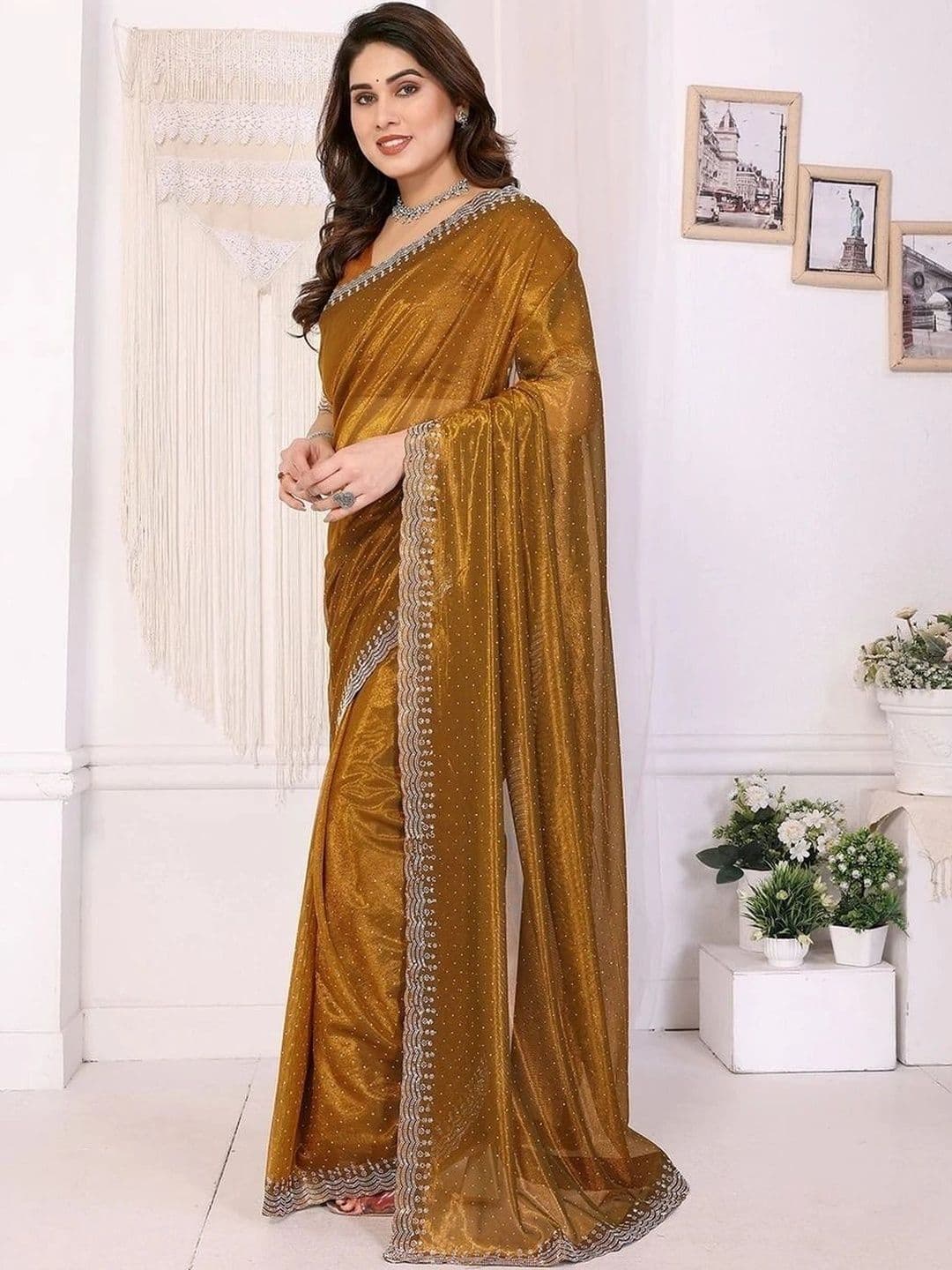 RENBRIZA Embellished Net Saree thumbnail 5
