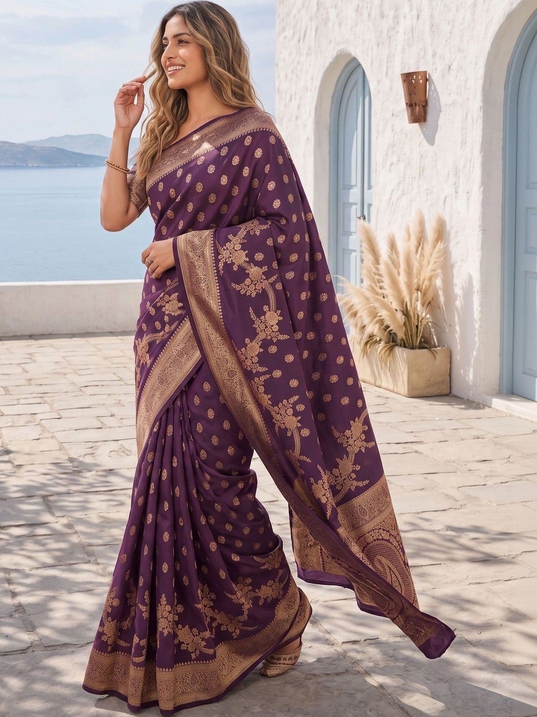 ROOP RADHIKA Woven Design Zari Silk Blend Designer Banarasi Saree thumbnail 2