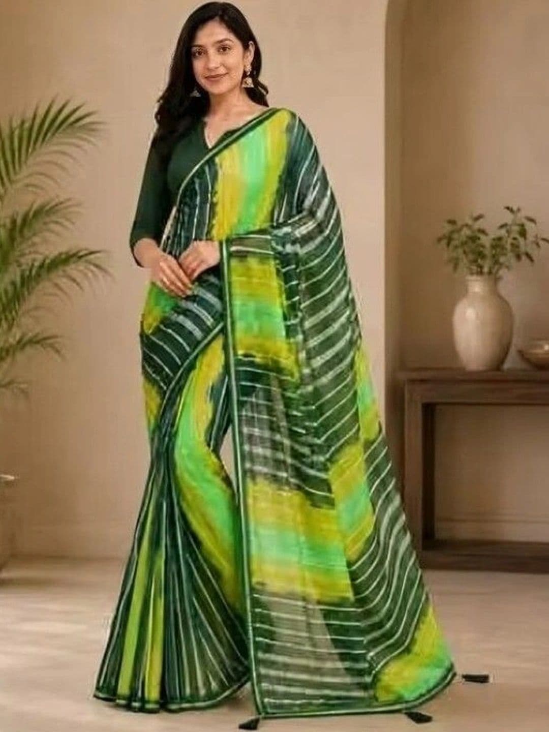 RENBRIZA Leheriya Poly Georgette Saree - view 1
