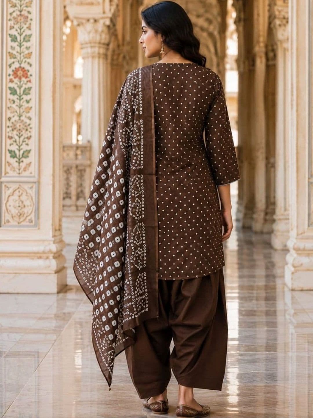 HERE&NOW Women Ethnic Motifs Printed Regular Pure Cotton Kurta with Patiala & With Dupatta thumbnail 5