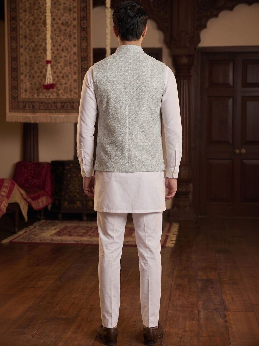 CHIRASVI Embroidered Mandarin Collar Nehru Jacket thumbnail 4