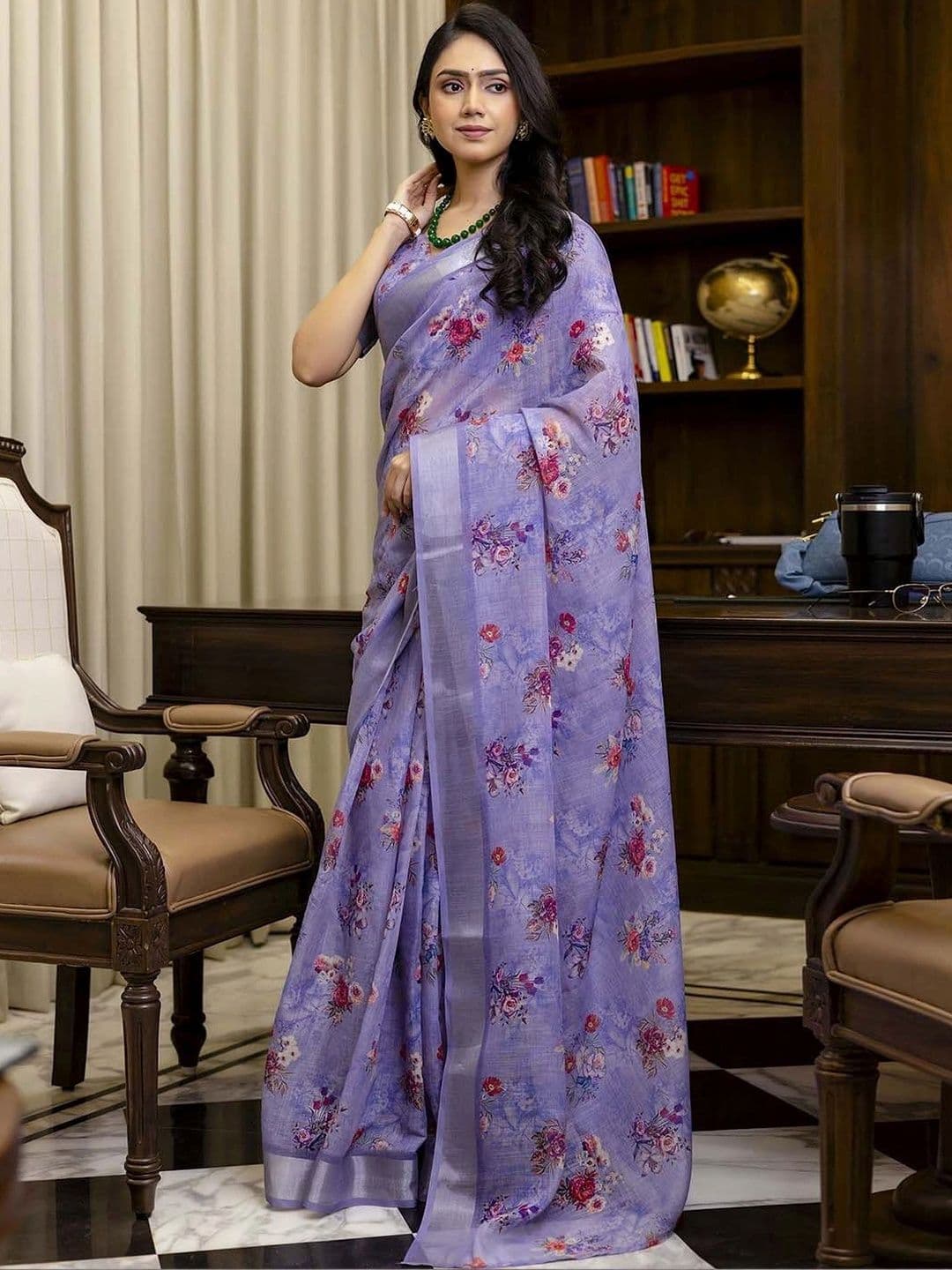 KALINI Floral Zari Pure Linen Fusion Saree thumbnail 4