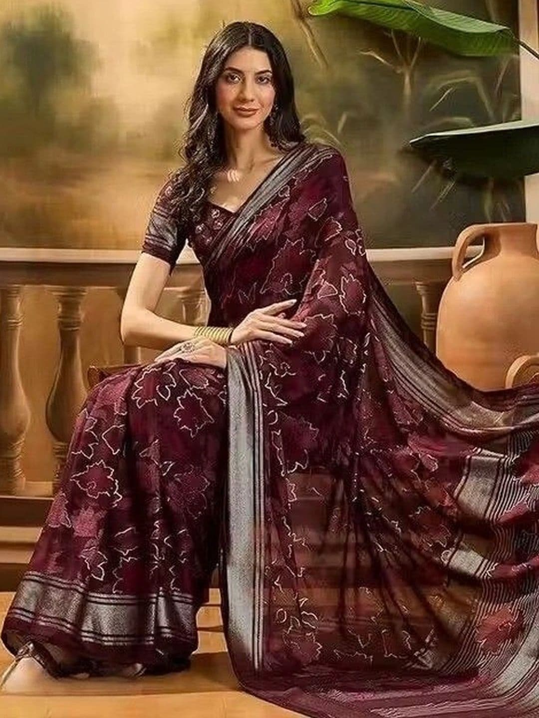 RENBRIZA Floral Poly Georgette Saree - view 1