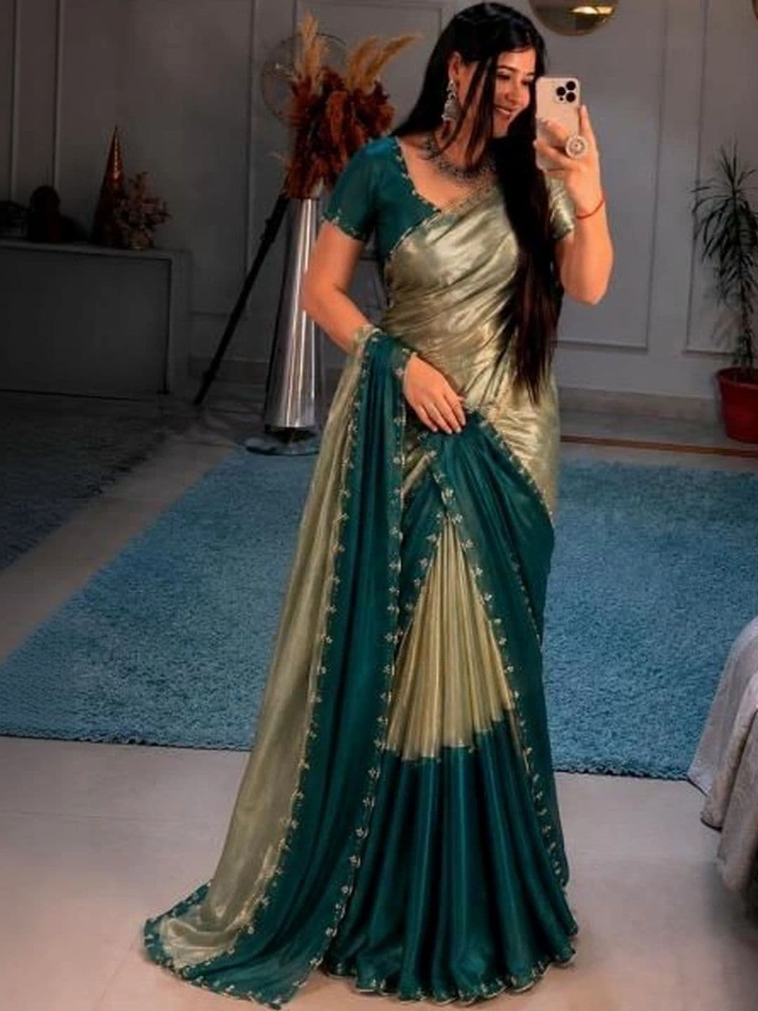 Lapetiya Clothing Embroidered Satin Saree thumbnail 2