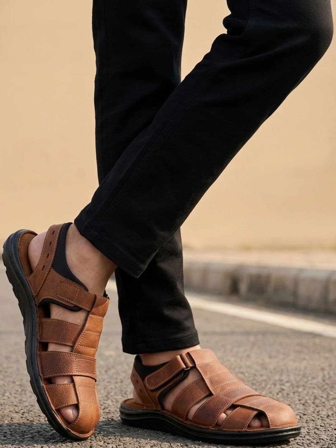 Mardi Gras Men Leather Fisherman Sandals - view 1